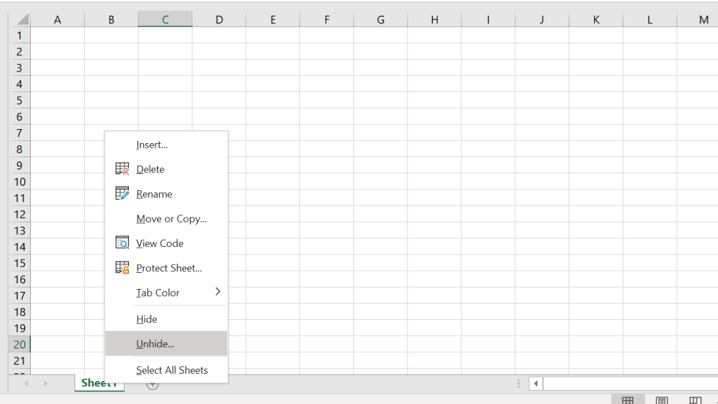 Microsoft Excel Unhide Sheets